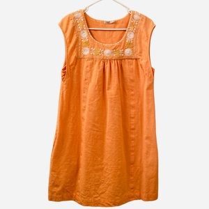 Faherty | Luna Embroidered 100% Cotton A-line Dress in Rhythm Orange Size Medium